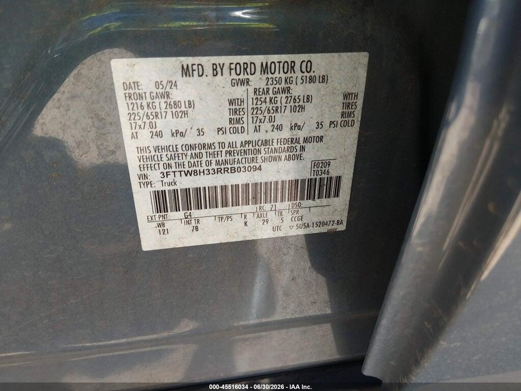 3FTTW8H33RRB03094 2024 FORD MAVERICK photo no. 9