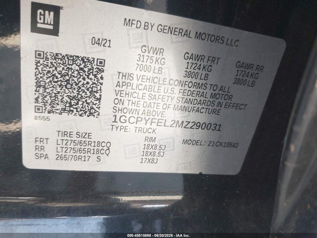 1GCPYFEL2MZ290031 2021 CHEVROLET SILVERADO 1500 photo no. 9