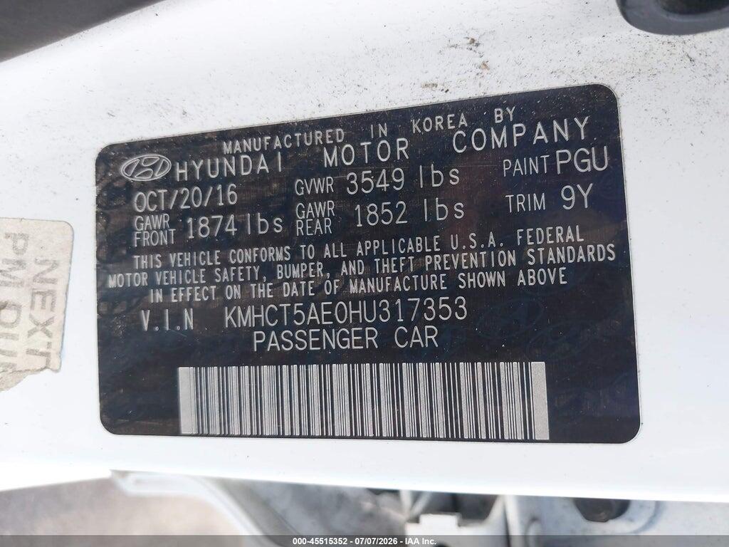 KMHCT5AE0HU317353 2017 HYUNDAI ACCENT photo no. 9