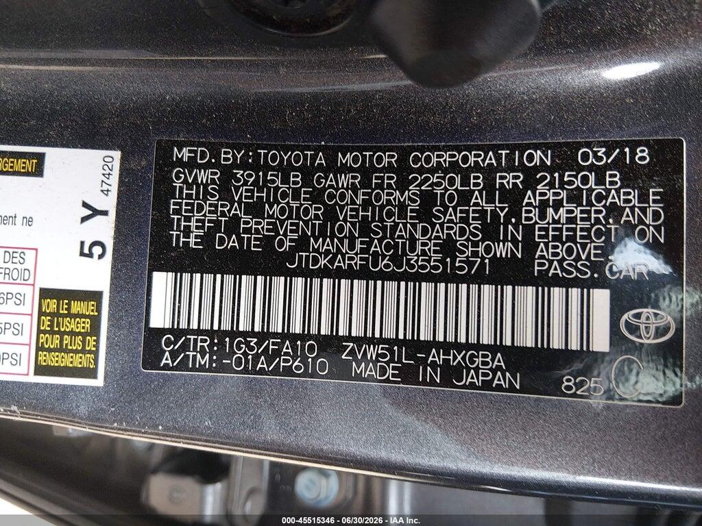 JTDKARFU6J3551571 2018 TOYOTA PRIUS photo no. 9