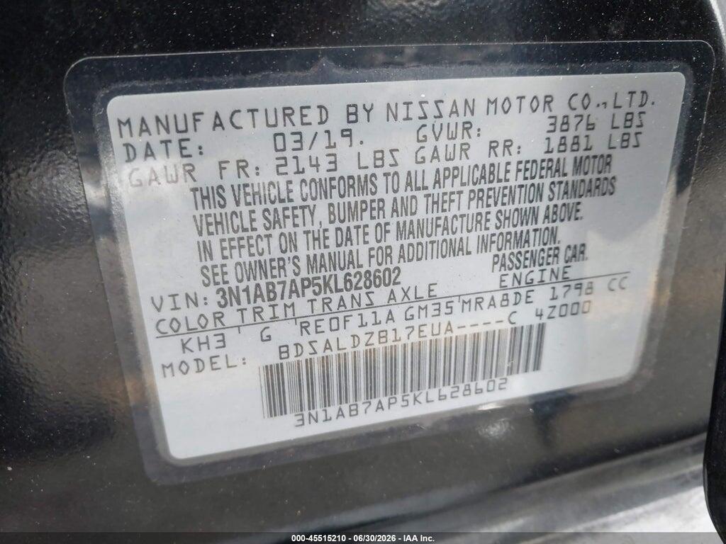 3N1AB7AP5KL628602 2019 NISSAN SENTRA photo no. 9
