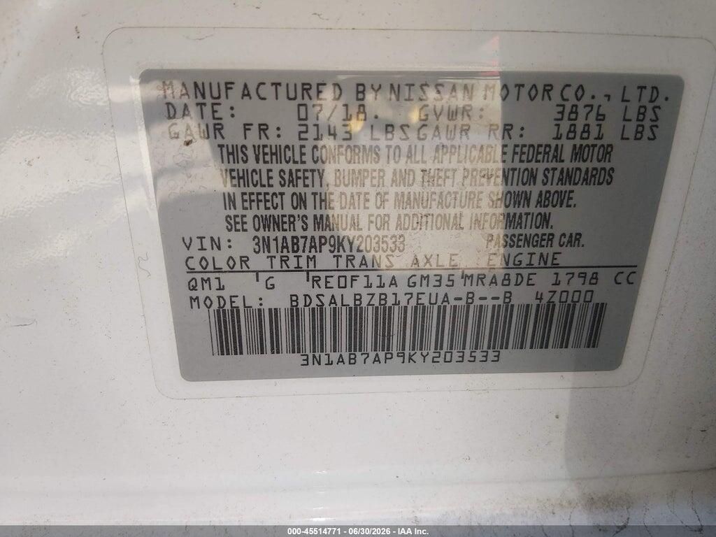 3N1AB7AP9KY203533 2019 NISSAN SENTRA photo no. 9