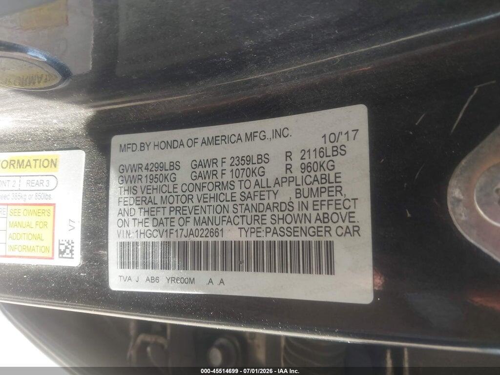 1HGCV1F17JA022661 2018 HONDA ACCORD photo no. 9