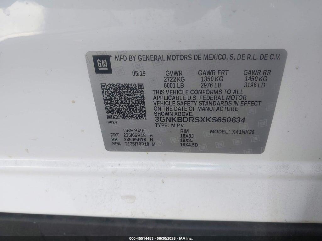 3GNKBDRSXKS650634 2019 CHEVROLET BLAZER photo no. 9