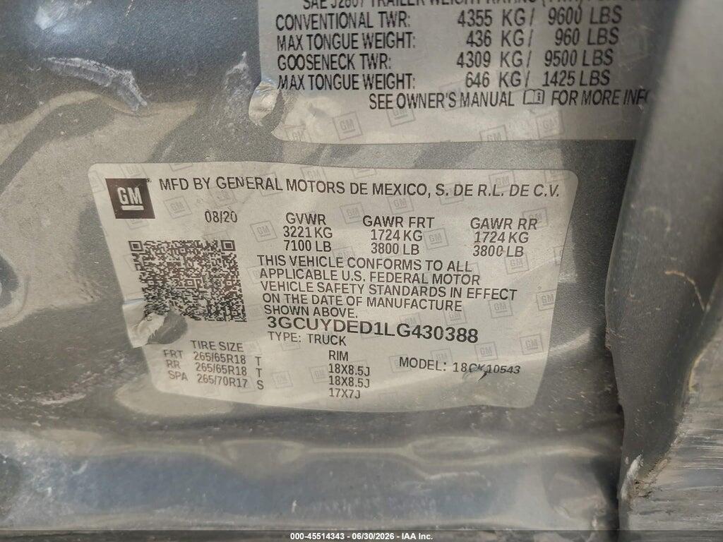 3GCUYDED1LG430388 2020 CHEVROLET SILVERADO 1500 photo no. 9