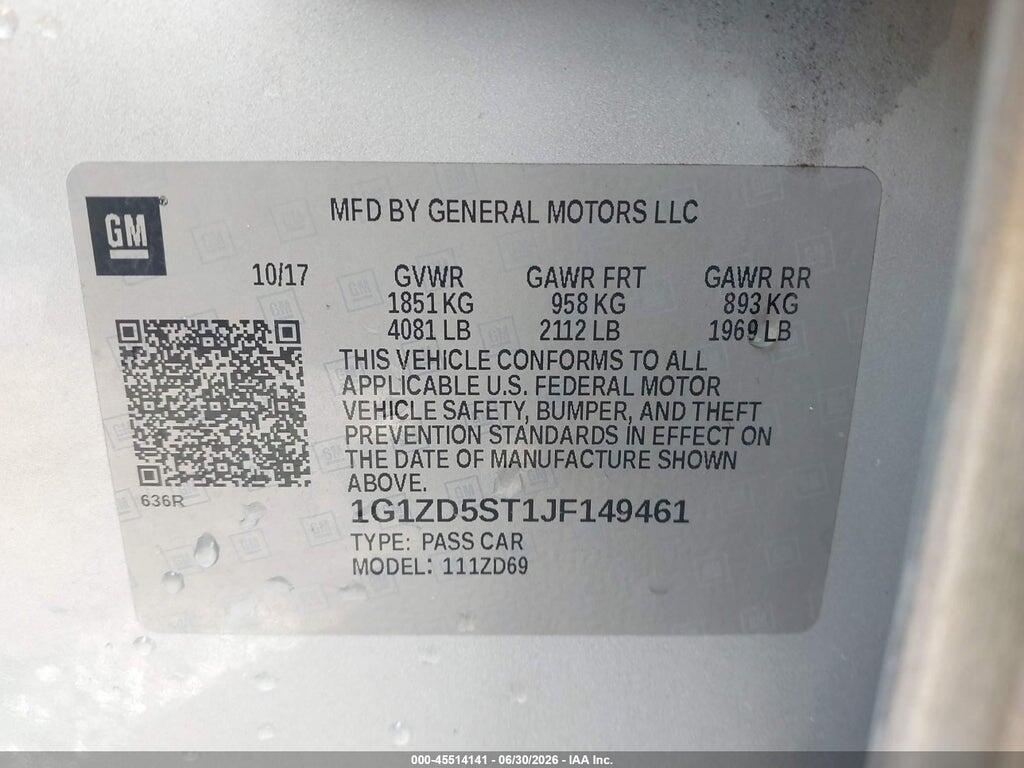 1G1ZD5ST1JF149461 2018 CHEVROLET MALIBU photo no. 9