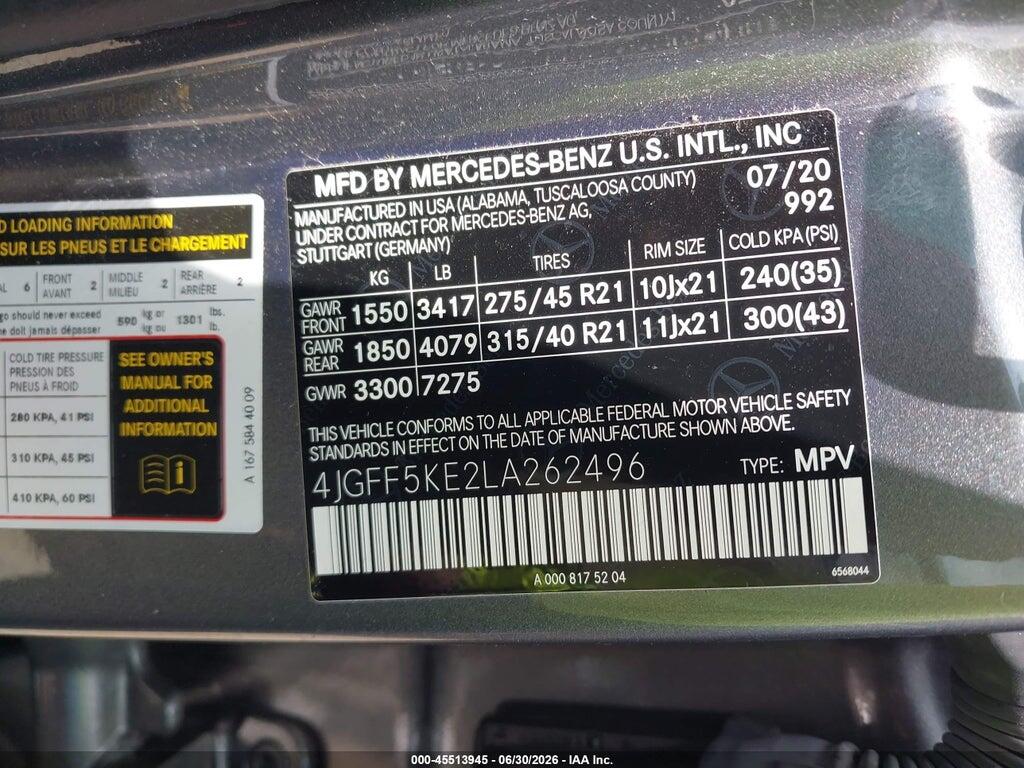 4JGFF5KE2LA262496 2020 MERCEDES-BENZ GLS 450 photo no. 9