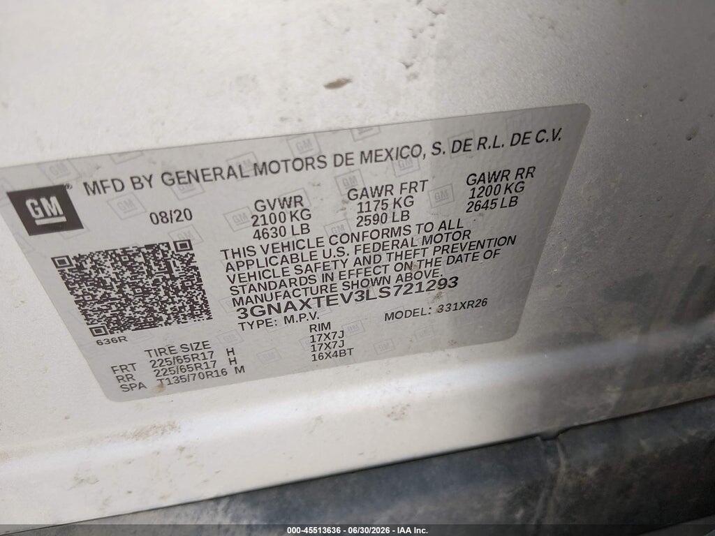 3GNAXTEV3LS721293 2020 CHEVROLET EQUINOX photo no. 9