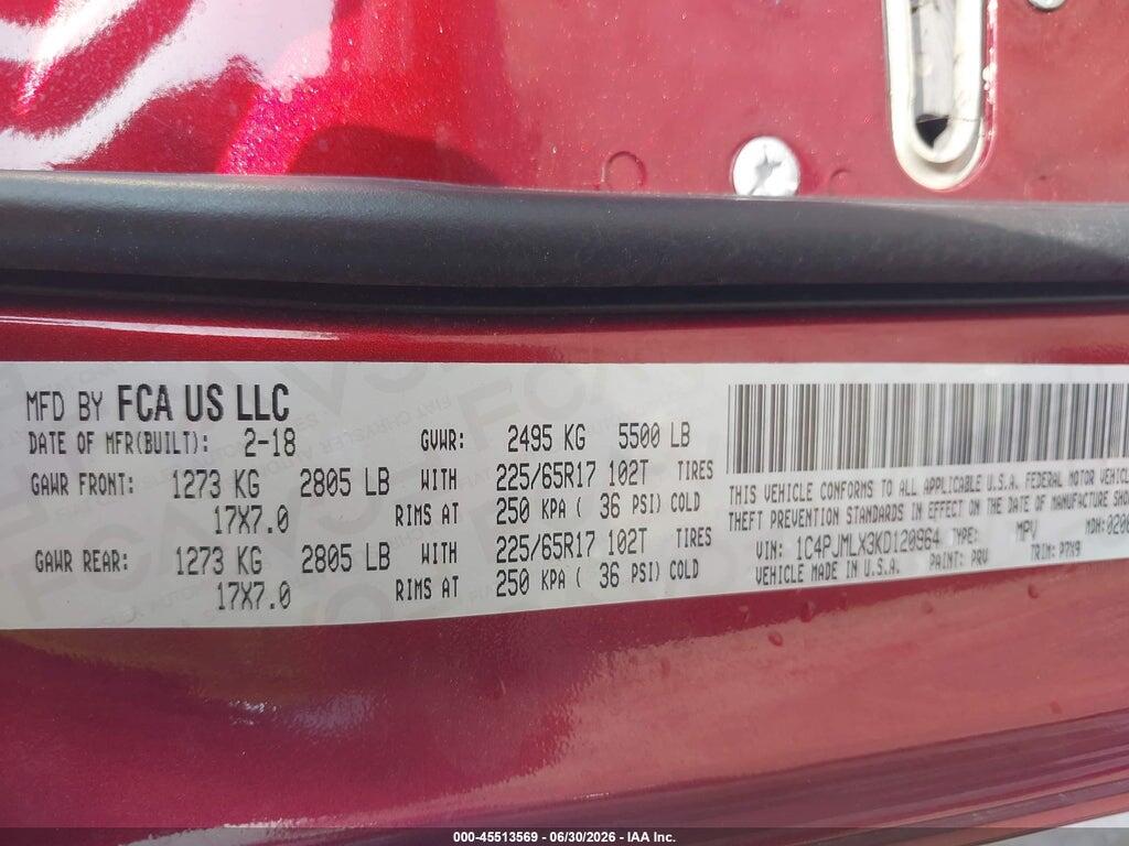 1C4PJMLX3KD120964 2019 JEEP CHEROKEE photo no. 9