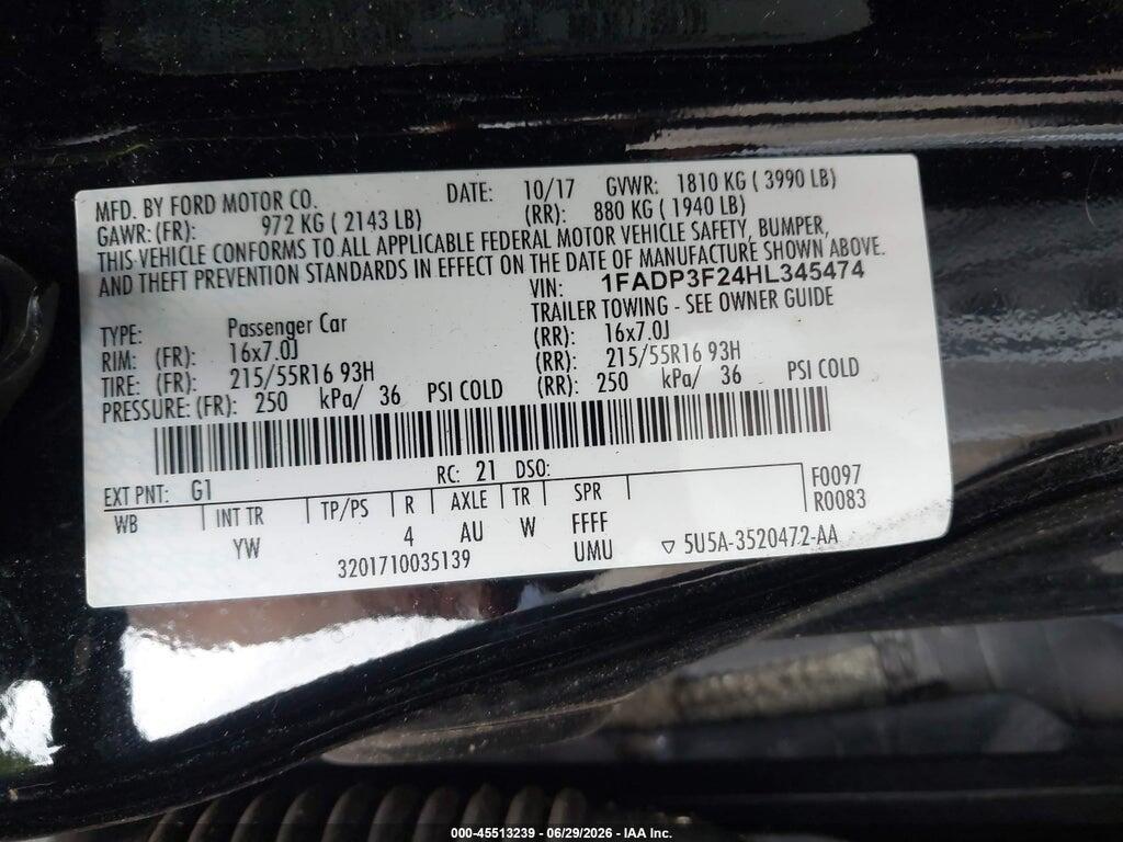 1FADP3F24HL345474 2017 FORD FOCUS photo no. 9