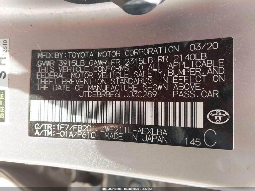 JTDEBRBE6LJ030289 2020 TOYOTA COROLLA photo no. 9