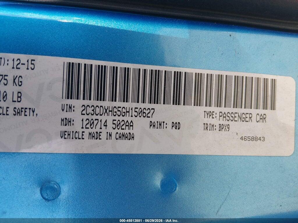 2C3CDXHG5GH150627 2016 DODGE CHARGER photo no. 9