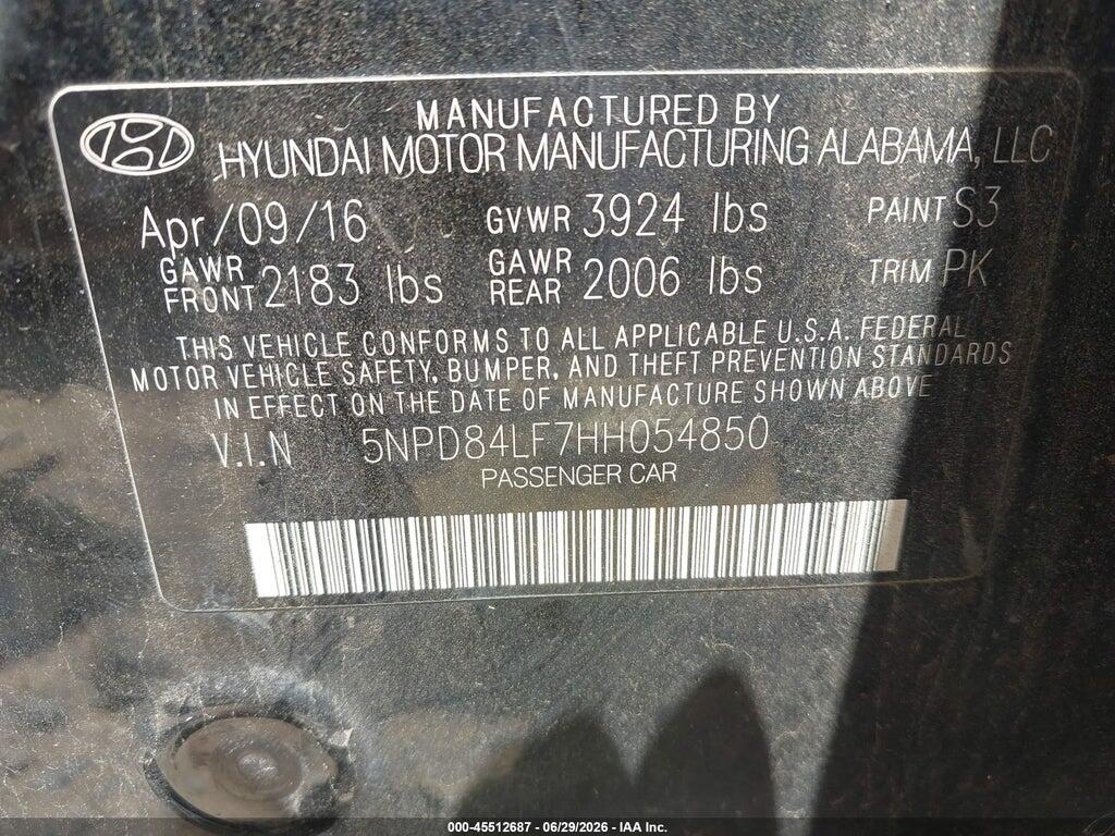 5NPD84LF7HH054850 2017 HYUNDAI ELANTRA photo no. 9