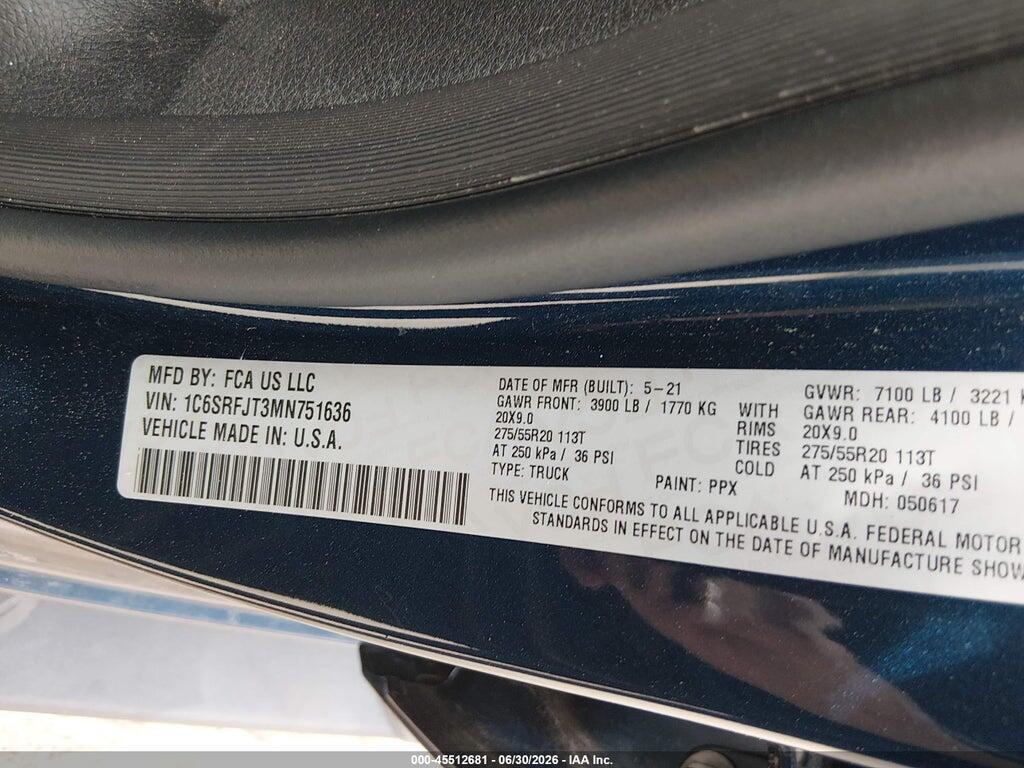 1C6SRFJT3MN751636 2021 RAM 1500 photo no. 9