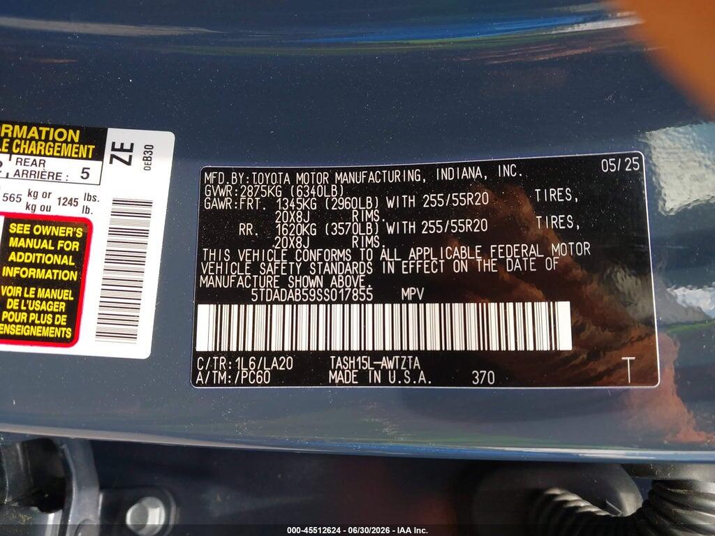 5TDADAB59SS017855 2025 TOYOTA GRAND HIGHLANDER photo no. 9