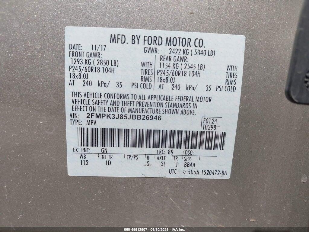 2FMPK3J85JBB26946 2018 FORD EDGE photo no. 9