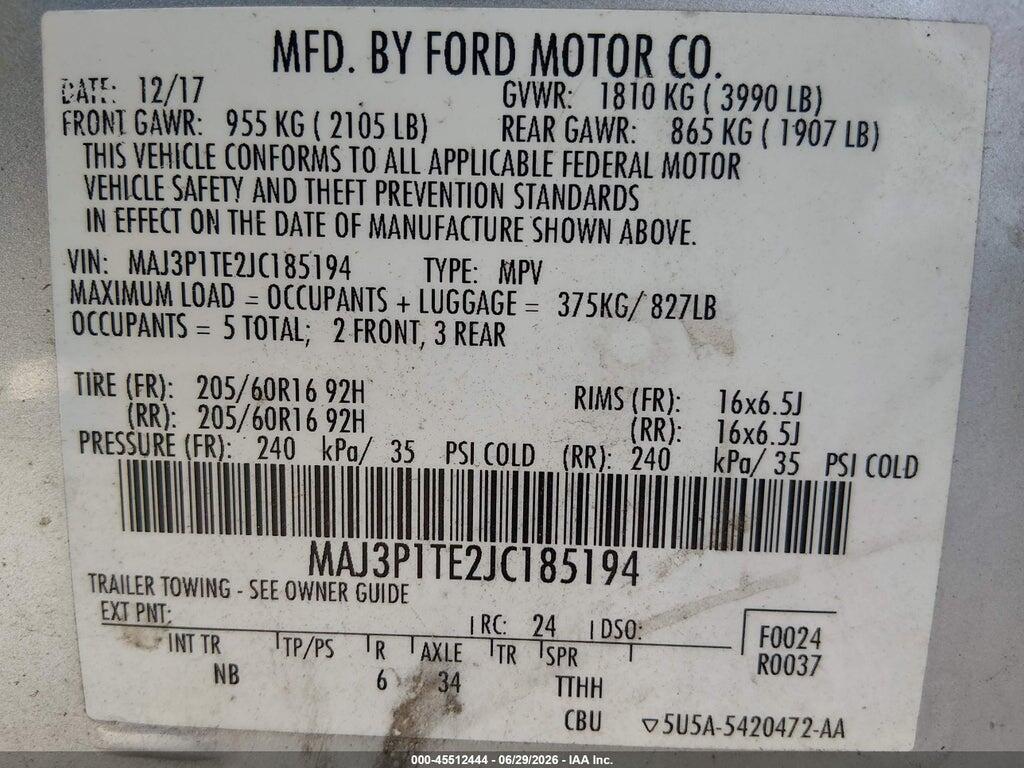 MAJ3P1TE2JC185194 2018 FORD ECOSPORT photo no. 9