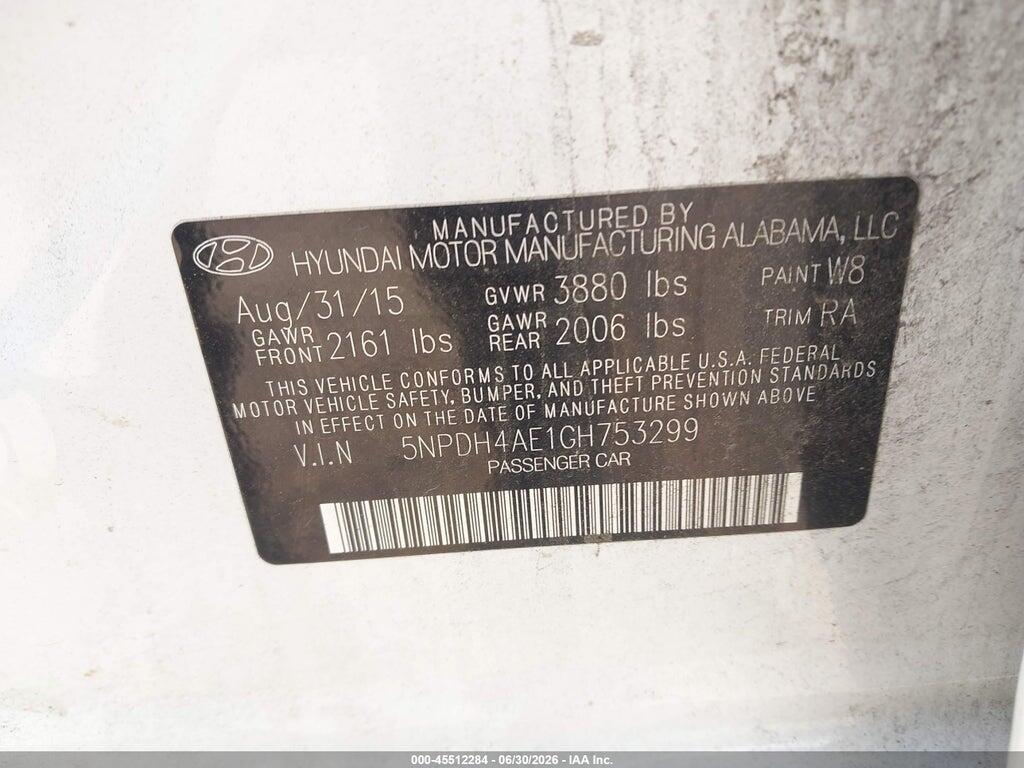 5NPDH4AE1GH753299 2016 HYUNDAI ELANTRA photo no. 9