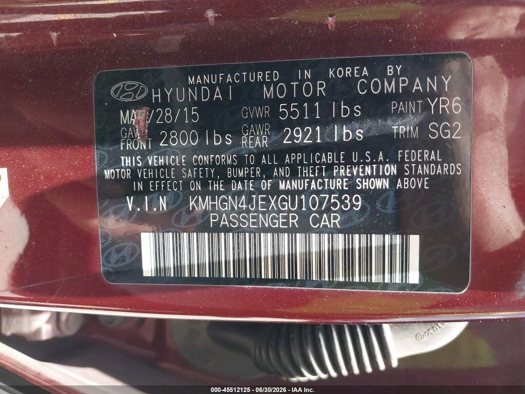 KMHGN4JEXGU107539 2016 HYUNDAI GENESIS photo no. 9