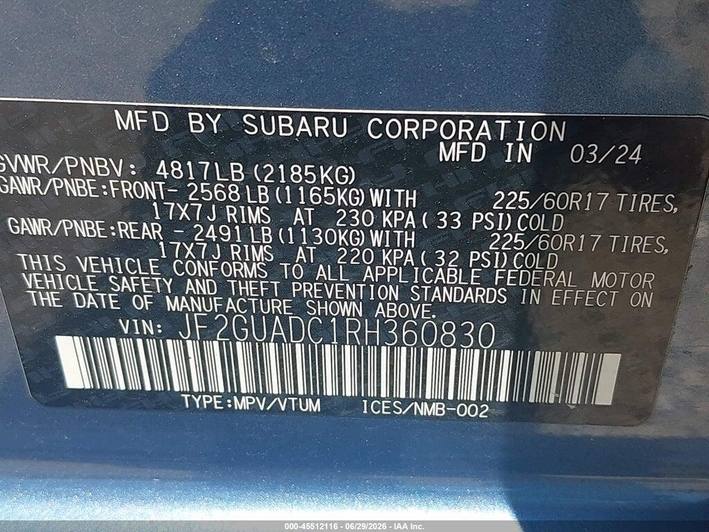 JF2GUADC1RH360830 2024 SUBARU CROSSTREK photo no. 9