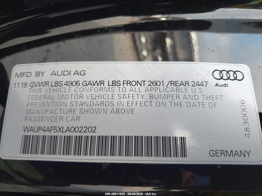 WAUP4AF5XLA002202 2020 AUDI S5 photo no. 9