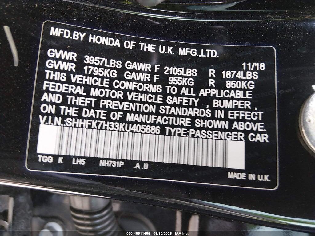 SHHFK7H33KU405686 2019 HONDA CIVIC photo no. 9