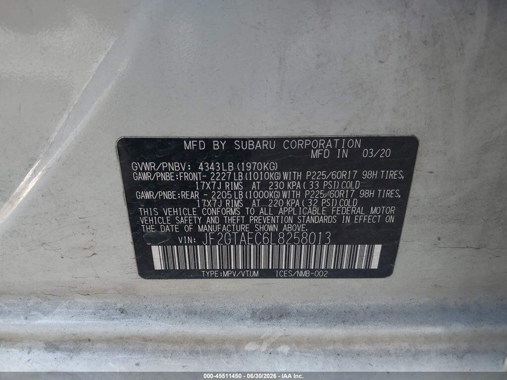 JF2GTAEC6L8258013 2020 SUBARU CROSSTREK photo no. 9