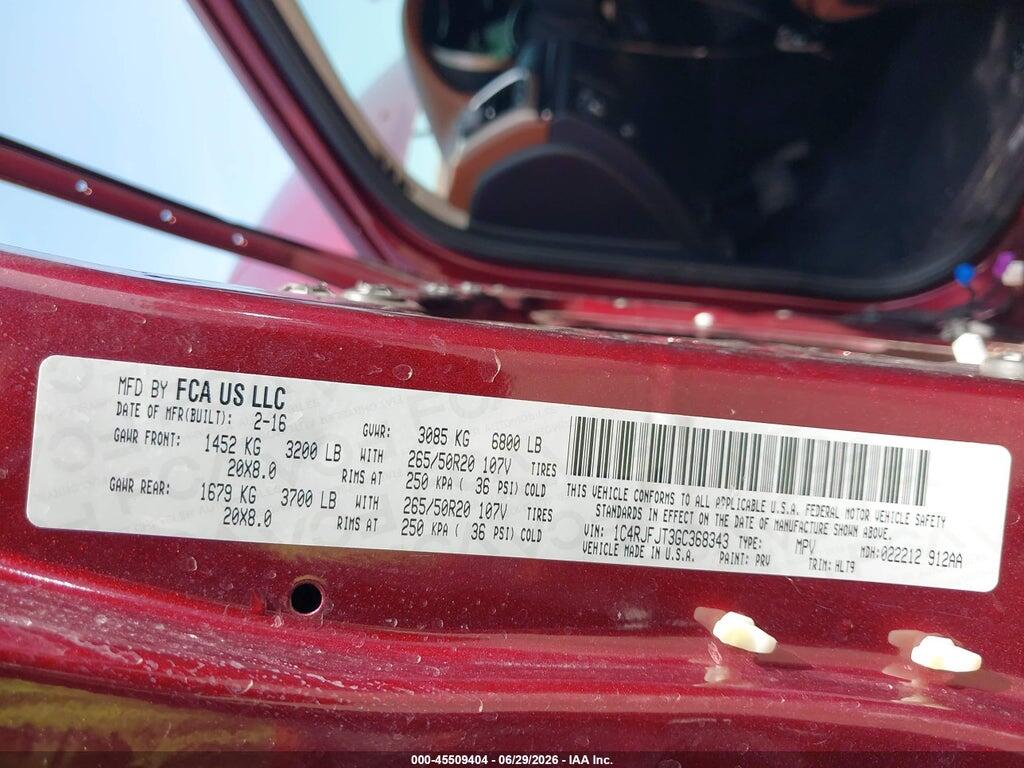 1C4RJFJT3GC368343 2016 JEEP GRAND CHEROKEE photo no. 9