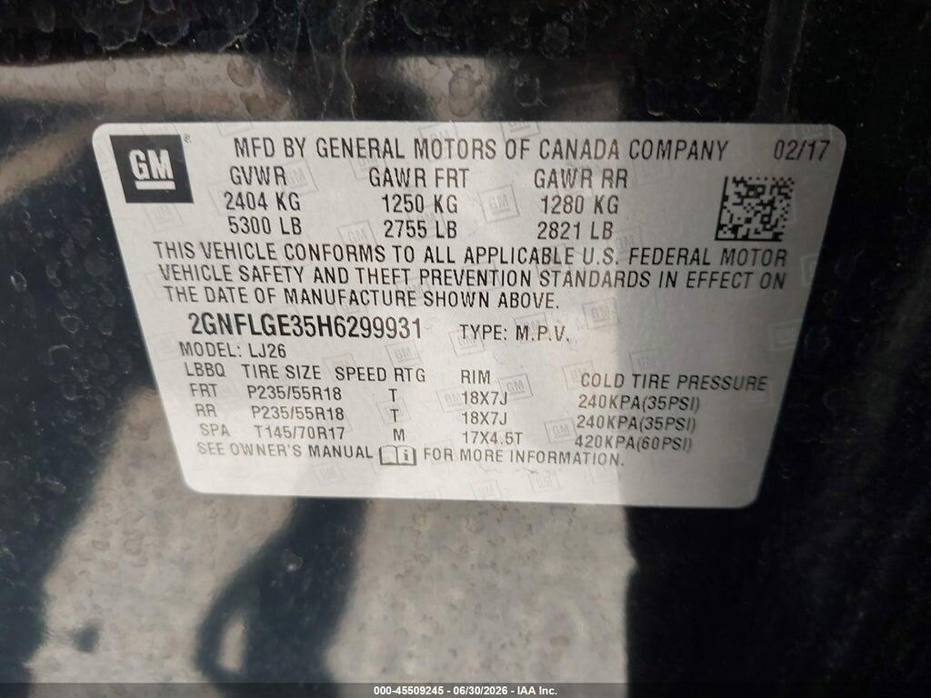 2GNFLGE35H6299931 2017 CHEVROLET EQUINOX photo no. 9