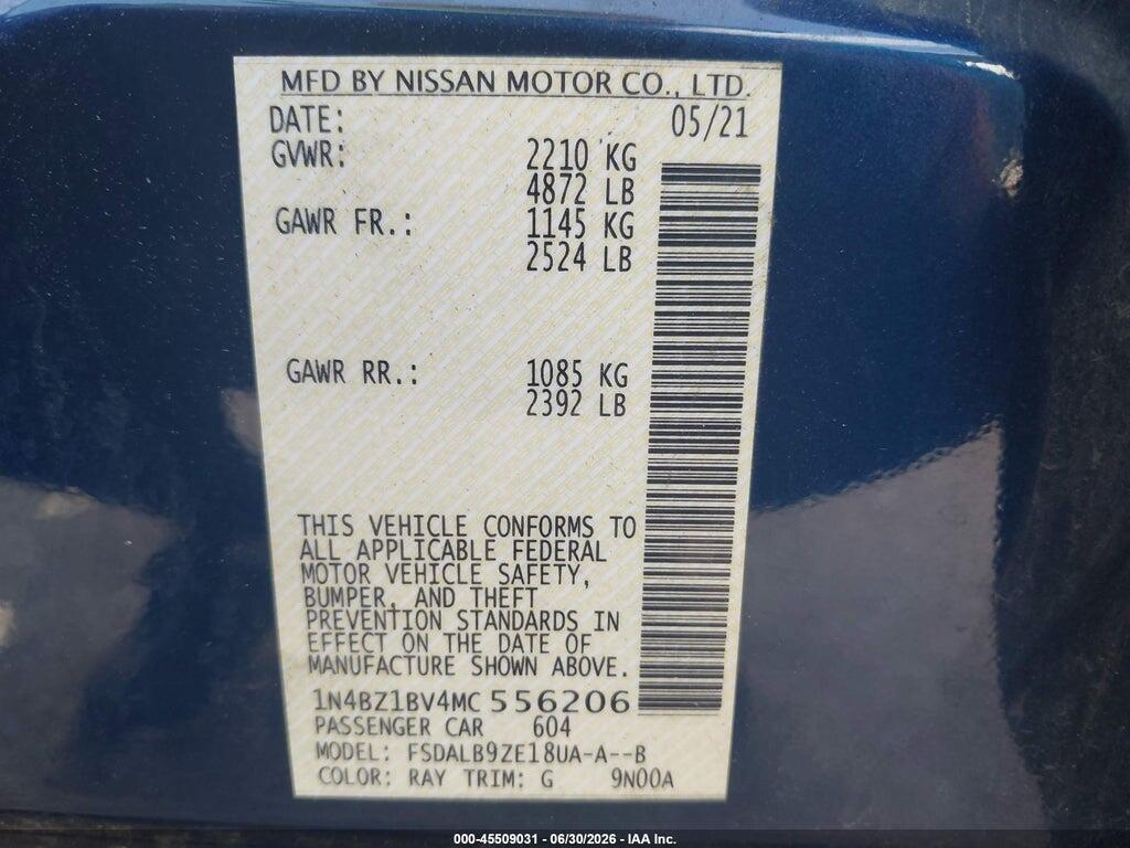 1N4BZ1BV4MC556206 2021 NISSAN LEAF photo no. 9
