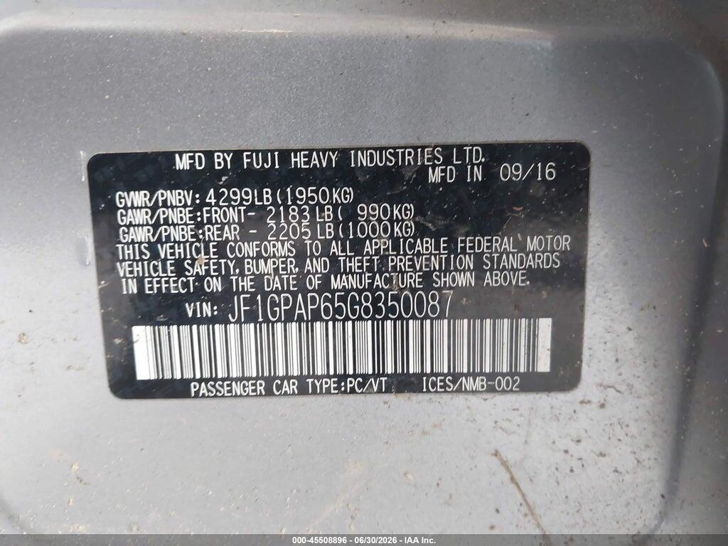 JF1GPAP65G8350087 2016 SUBARU IMPREZA photo no. 9