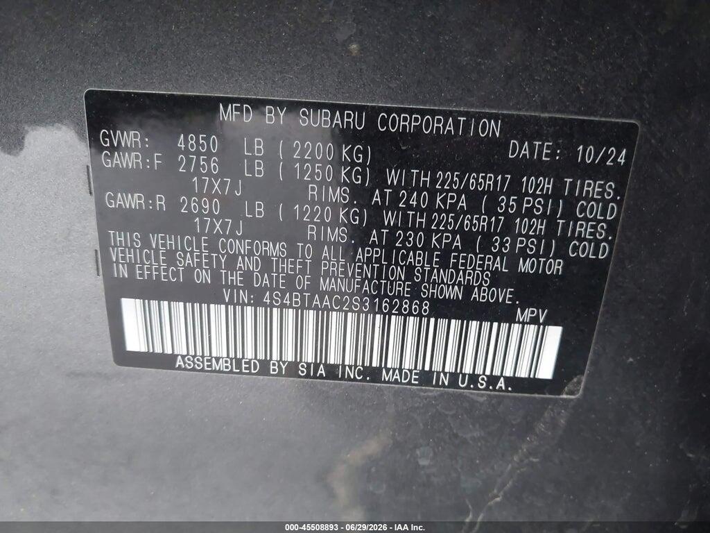 4S4BTAAC2S3162868 2025 SUBARU OUTBACK photo no. 9