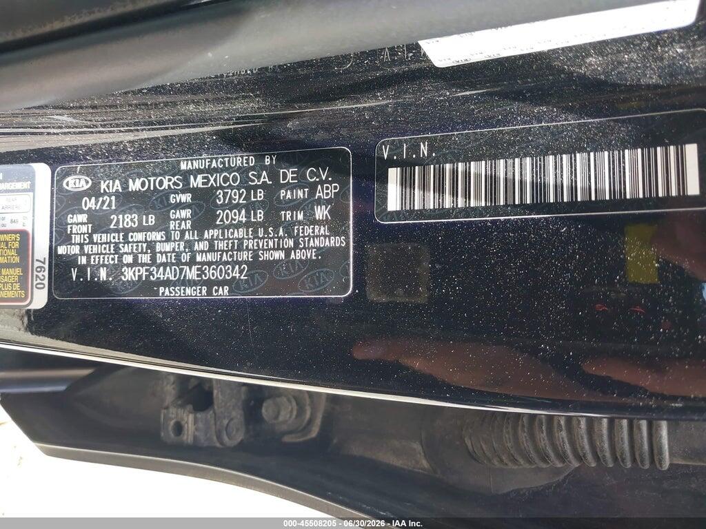 3KPF34AD7ME360342 2021 KIA FORTE photo no. 9