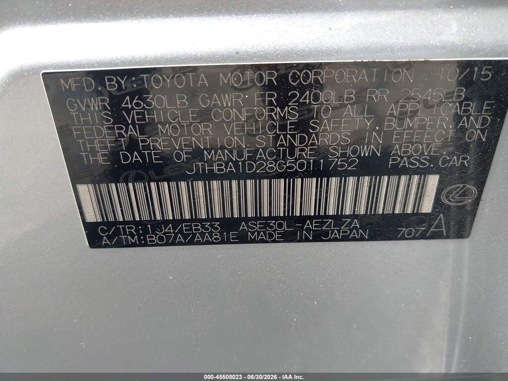 JTHBA1D28G5011752 2016 LEXUS IS 200T photo no. 9