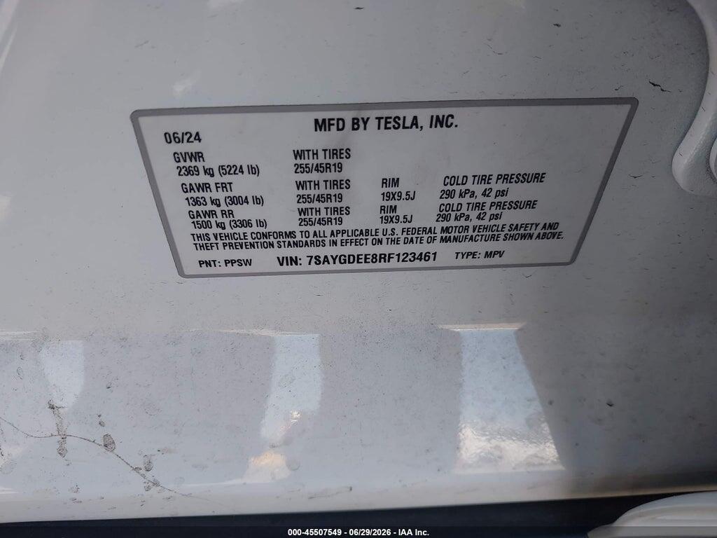 7SAYGDEE8RF123461 2024 TESLA MODEL Y photo no. 9