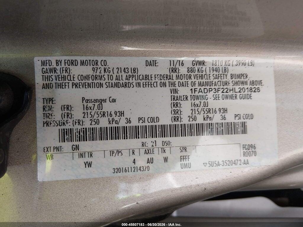 1FADP3F22HL201826 2017 FORD FOCUS photo no. 9