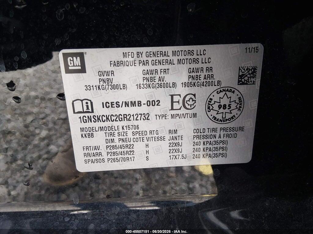 1GNSKCKC2GR212732 2016 CHEVROLET TAHOE photo no. 9
