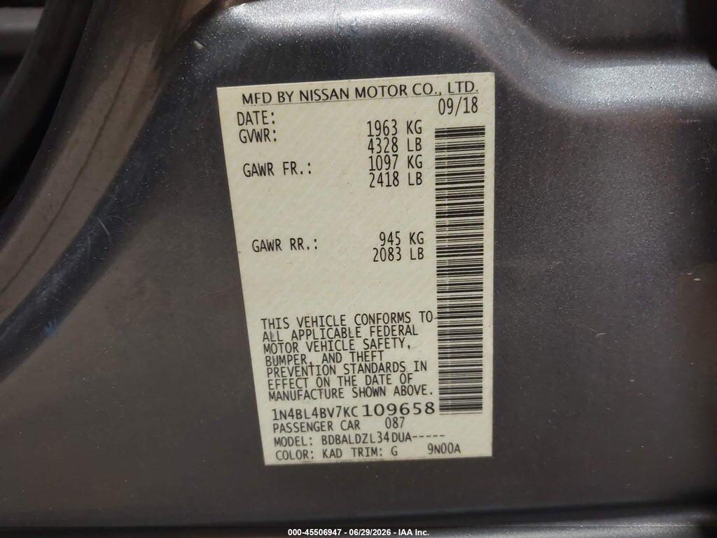 1N4BL4BV7KC109658 2019 NISSAN ALTIMA photo no. 9