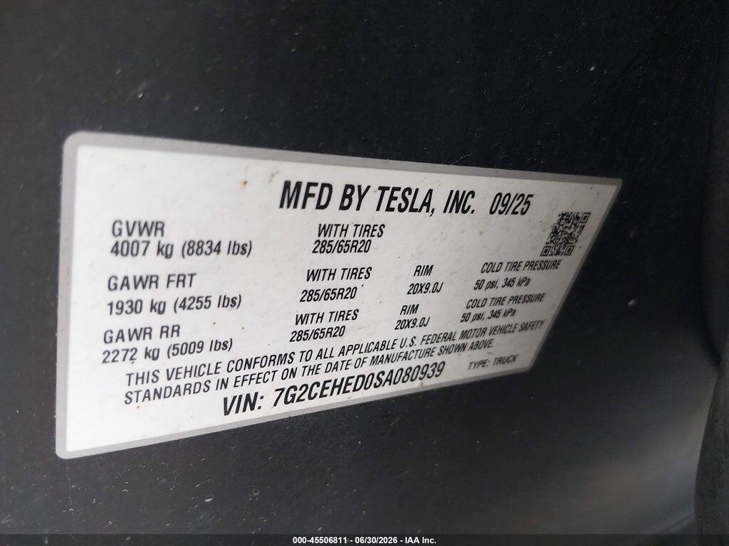 7G2CEHED0SA080939 2025 TESLA CYBERTRUCK photo no. 9