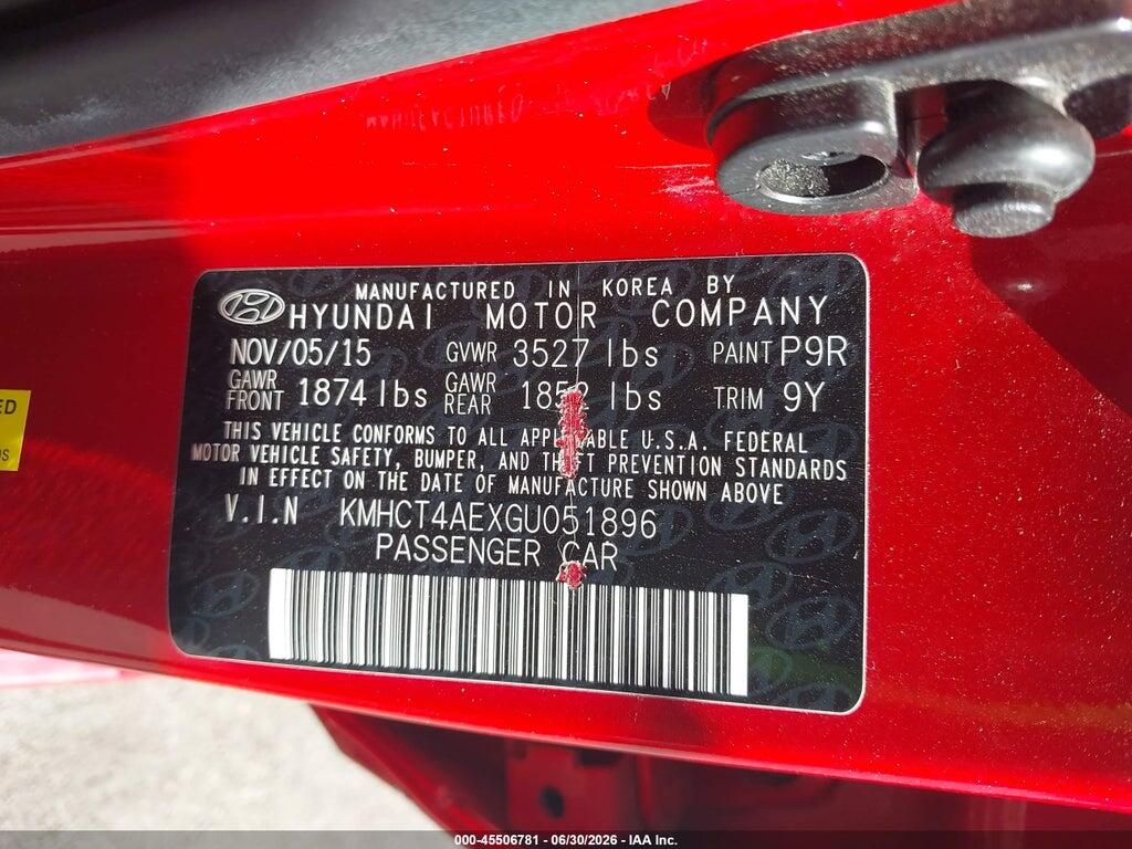 KMHCT4AEXGU051896 2016 HYUNDAI ACCENT photo no. 9