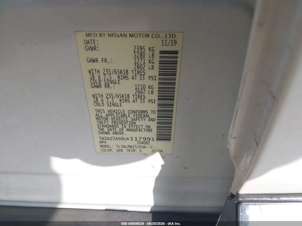 5N1AZ2AS0LN117991 2020 NISSAN MURANO photo no. 9