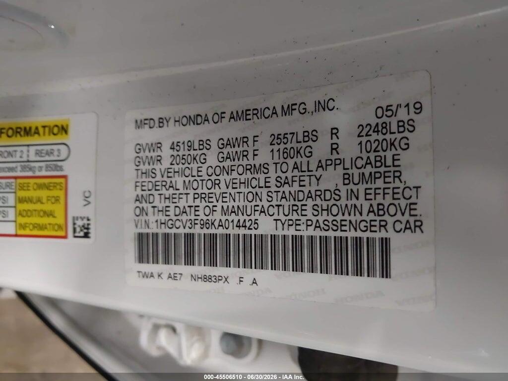 1HGCV3F96KA014425 2019 HONDA ACCORD HYBRID photo no. 9