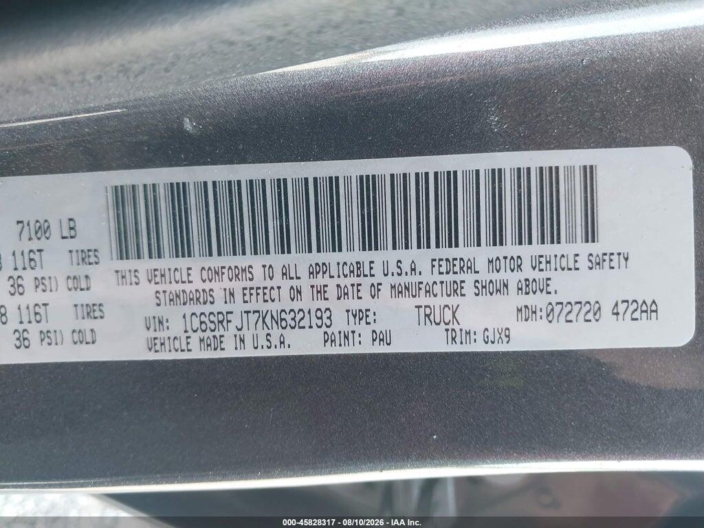 1C6SRFJT7KN632193 2019 RAM 1500 photo no. 9