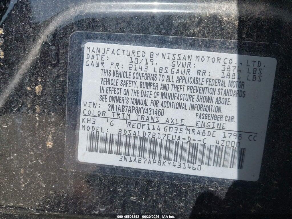 3N1AB7AP8KY431460 2019 NISSAN SENTRA photo no. 9