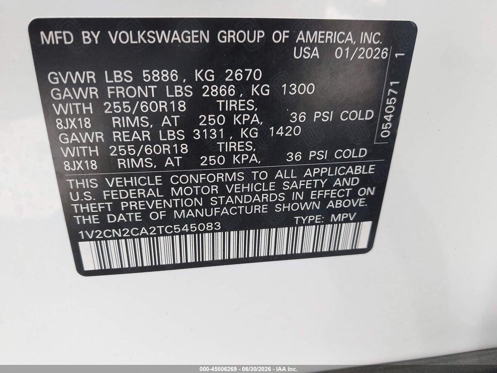 1V2CN2CA2TC545083 2026 VOLKSWAGEN ATLAS photo no. 9