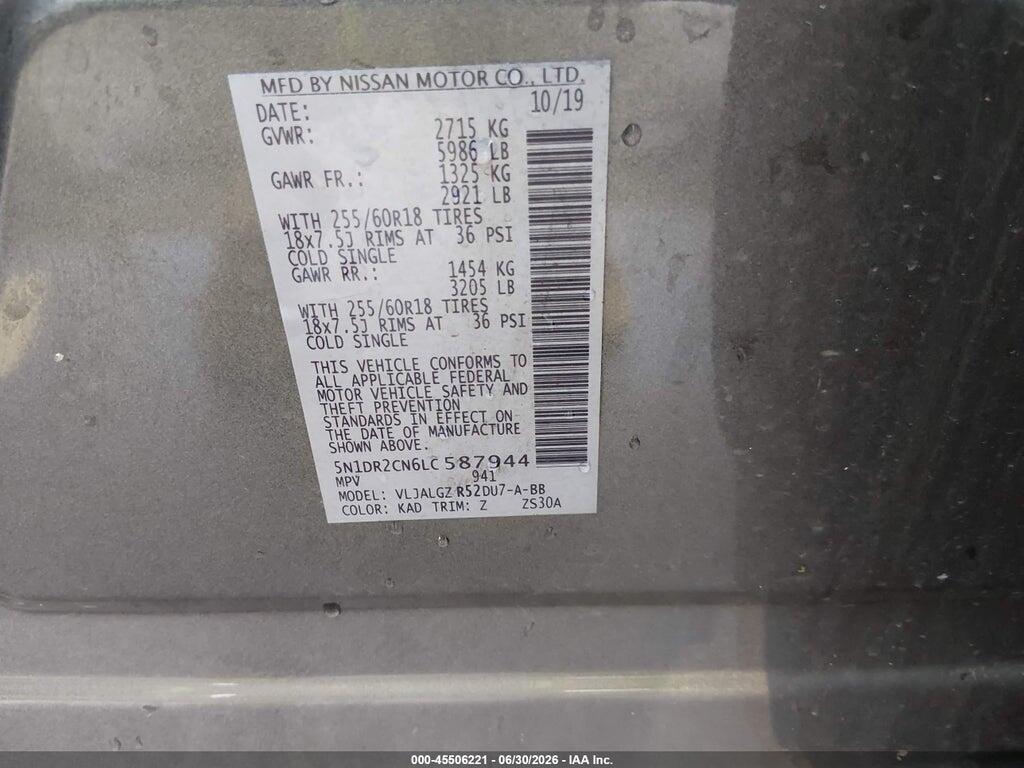 5N1DR2CN6LC587944 2020 NISSAN PATHFINDER photo no. 9