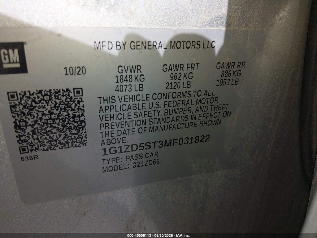 1G1ZD5ST3MF031822 2021 CHEVROLET MALIBU photo no. 9