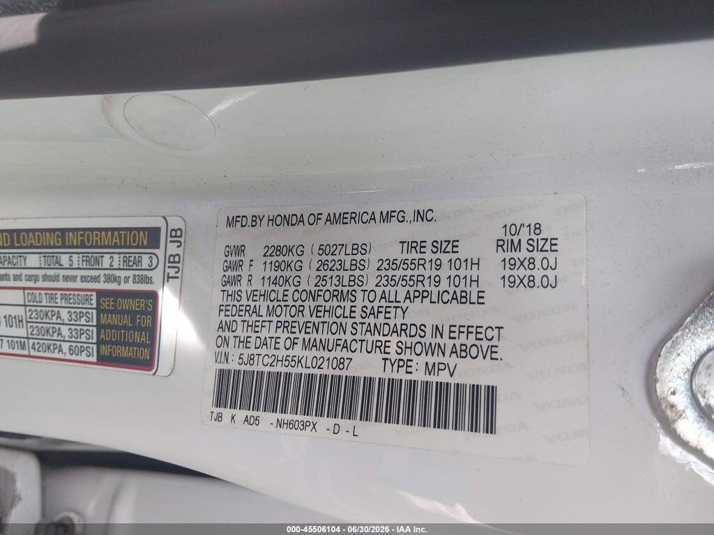 5J8TC2H55KL021087 2019 ACURA RDX photo no. 9