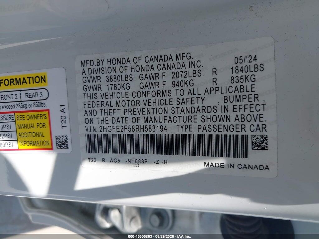 2HGFE2F58RH583194 2024 HONDA CIVIC photo no. 9