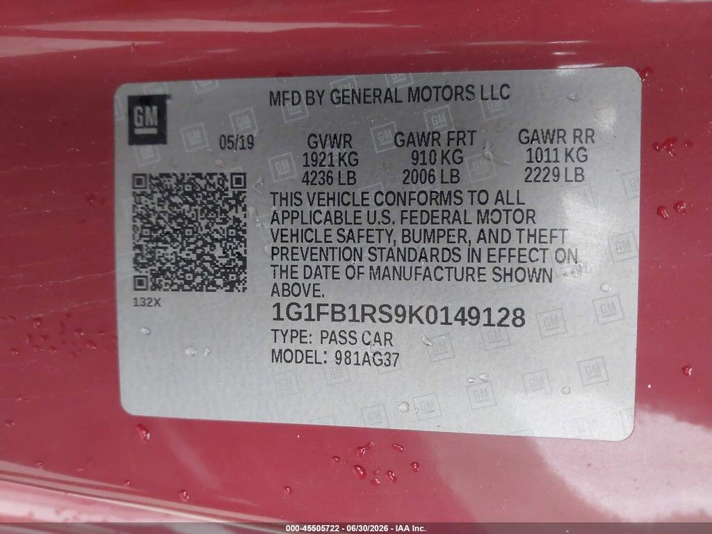 1G1FB1RS9K0149128 2019 CHEVROLET CAMARO photo no. 9